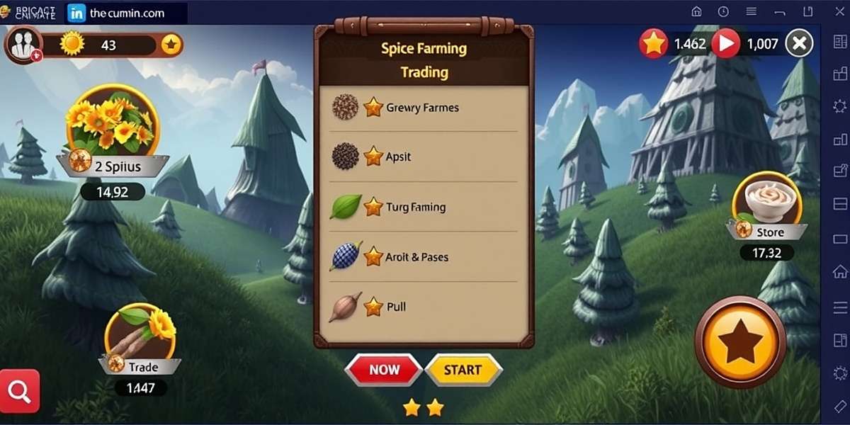 Cumin Titan Gameplay - Farming and Trading Interface Cumin Titan gameplay showing spice farming and trading interface with various options